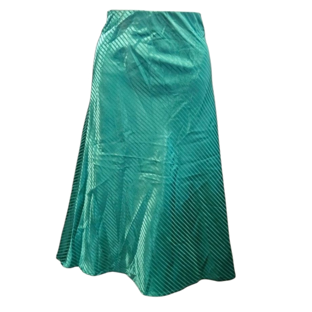 NWT - Code X Mode - Satin Bias Cut Midi Skirt Teal Blue Striped - Size Small